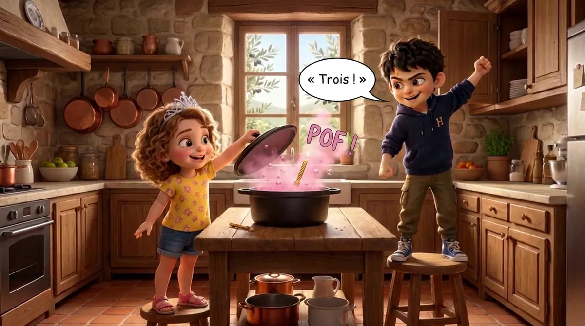 Une cuisine provençale au matin, la famille autour de la table